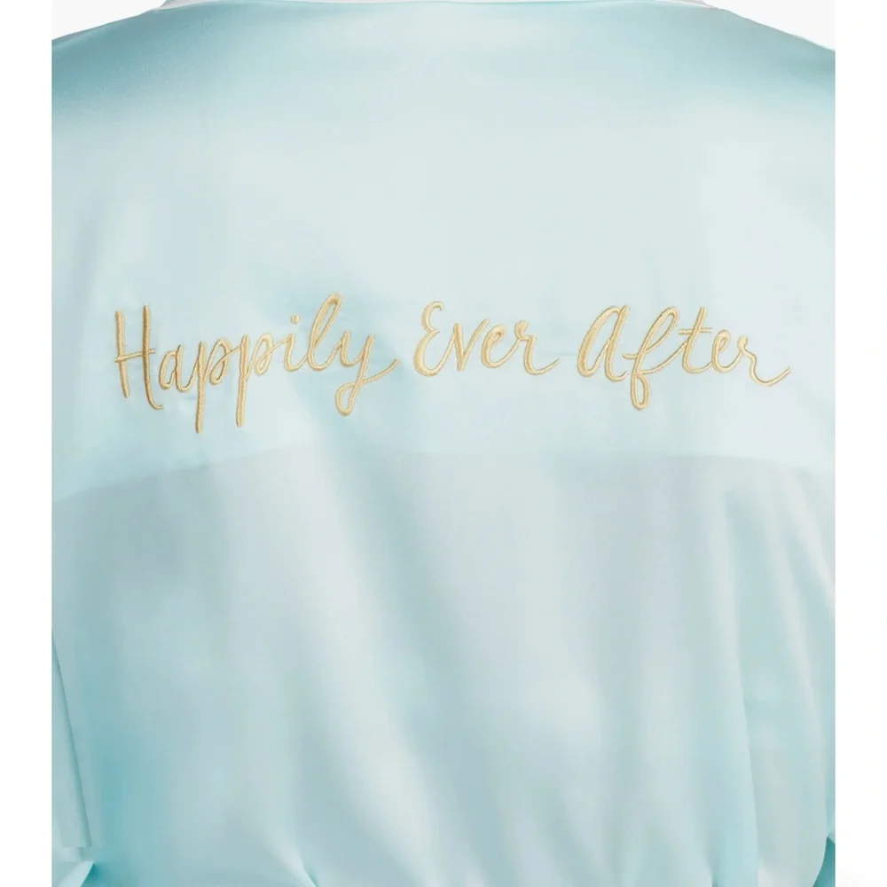 Kate Spade Aqua Robe with Gold Script “Happily Ever After”